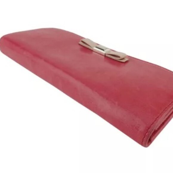miu miu long wallet ribbon pink beige leather Authentic
